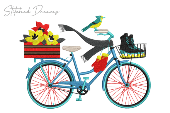 Bike Carrying Flowers Embroidery Design: A Charming Countryside Addition