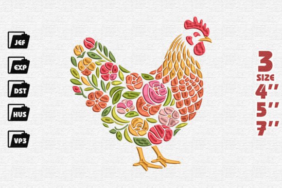 Colorful Folk Art Floral Chicken Embroidery Design Review