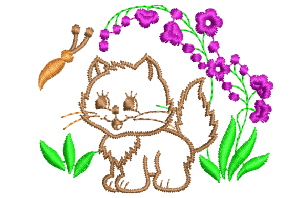 Cute Cat and Butterfly: A Charming Embroidery Design for Real Projects