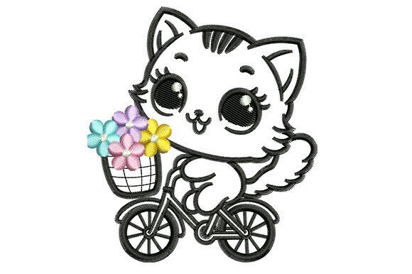 Cute Cat on Bicycle Embroidery Design Review for Apparel Projects