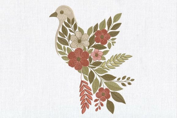 Floral Boho Pigeon: A Botanical Embroidery Design for Real Projects