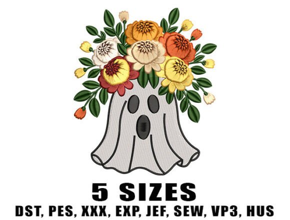Floral Sheet Ghost Embroidery Design: A Spooky Sweet Addition to Your Craft Fair Lineup