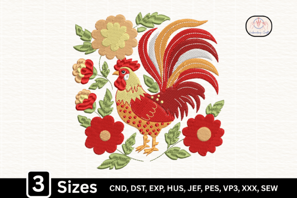 Folk Art Chicken Floral Rooster Embroidery Design Review