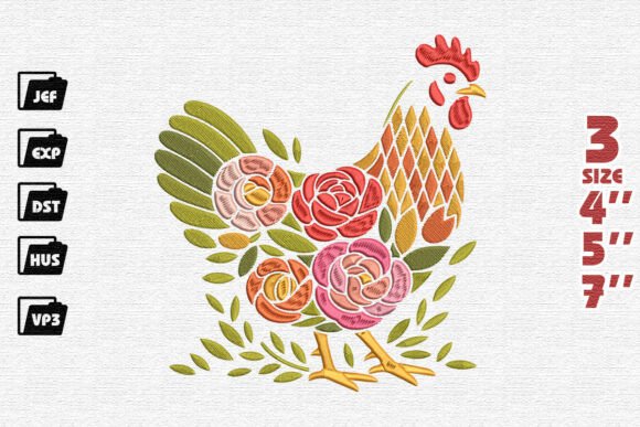 Folk Art Floral Rooster Embroidery Design Review