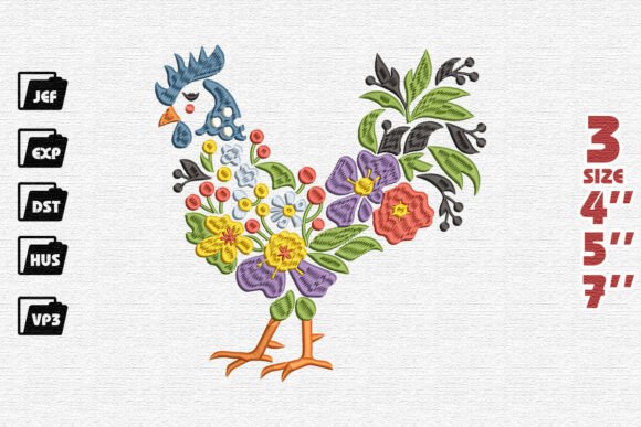 Whimsical Folk Art Floral Rooster Embroidery Design Review